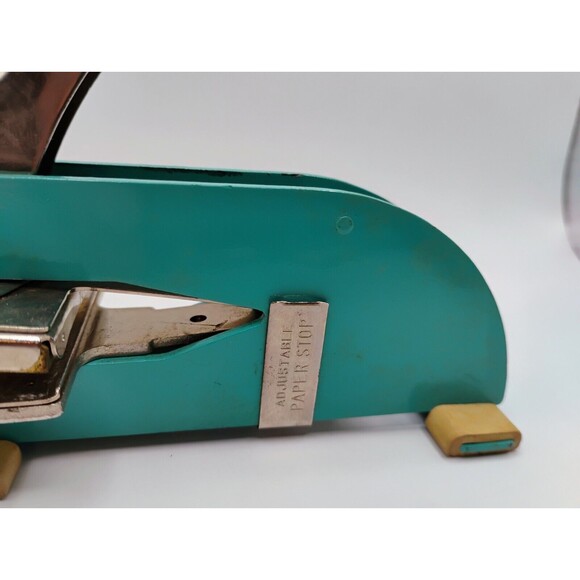 Vtg.  Pirouette Desk Stationary EMBOSSER Stamper Midcentury Mod Aqua Reef Blue - Picture 8 of 13
